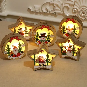 

1PC DIY Led Light Wooden House Christmas Tree Decoration Elk Santa Clause Snowman Hanging Pendant Merry Christmas Decor for Home