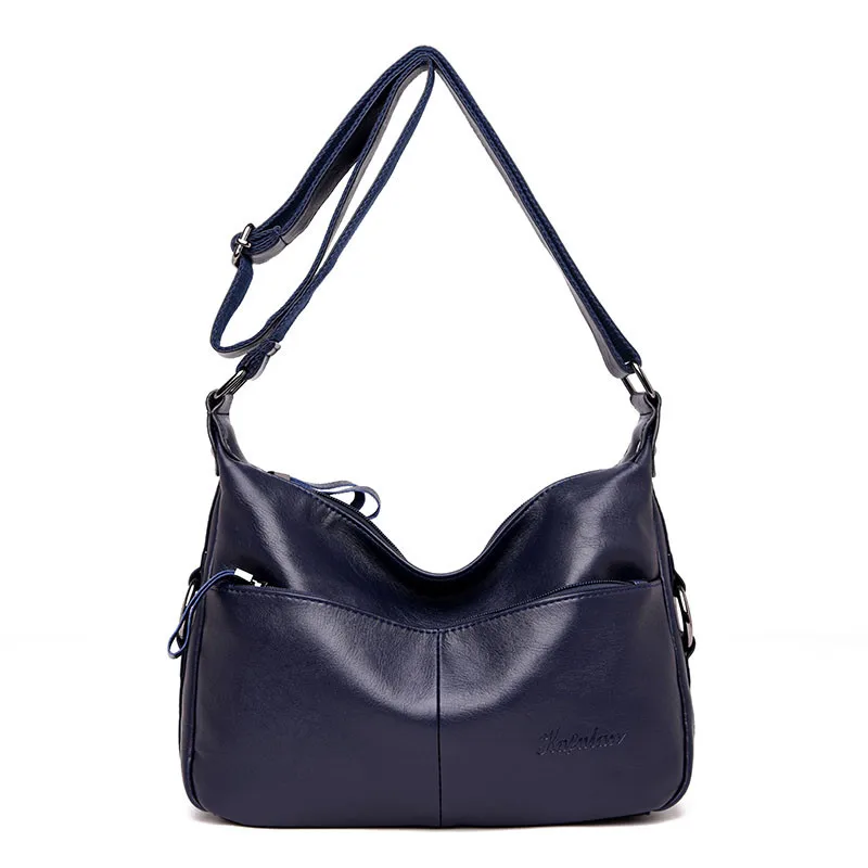 Зимние стильные новые роскошные женские сумки из мягкой кожи, дизайнерские женские сумки с двойным карманом, женские сумки-мессенджеры - Цвет: BLUE