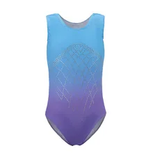 Ballet Sleeveless Diamond Highlights Blue Purple Gradient Color Body Suit Ballet Gymnastics Dance Practice Clothes