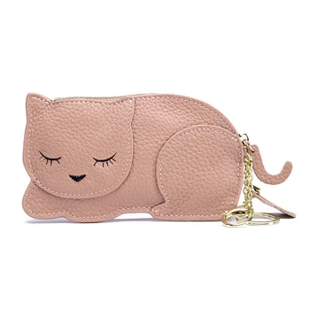 

Women Genuine Leather Coin Purse Cute Cat Key Case Mini Coin Case