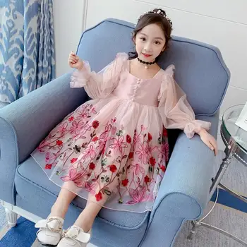 

Girls' bubble sleeve dress 2020 new spring dress girl embroidered princess dress children's gauze dress