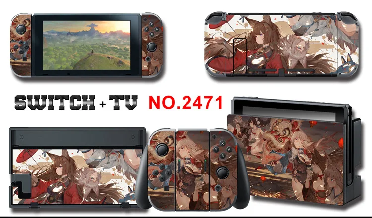 1set New Cute Anime Full Body Sticker for NS Switch Protective Cover Skin Colorful Art for Game Console Joy-Con Controller Decor