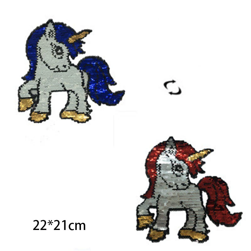 Вышитая блестящая Радужная искусственная реверсивная лошадь аппликация нашивка