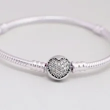 Кристалл Любовь Сердце застежка змея цепочка браслет на запястье подходит бусины из стерлингового серебра 925 браслет Шарм DIY Европа ювелирные изделия