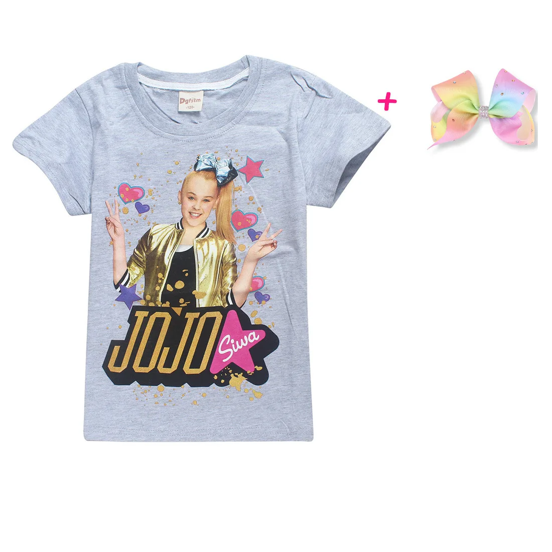 Детская летняя футболка; Одежда для мальчиков и девочек; jojo siwa; футболка с короткими рукавами; детская хлопковая Футболка с героями мультфильмов; топы; фиолетовые футболки - Цвет: S8356-gray
