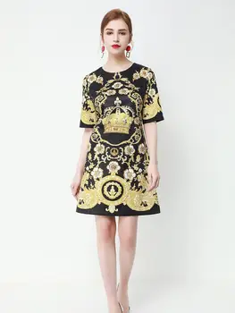 

Baroque Fashion Dresses Women's Vintage Dress Printing and Beads Nice A