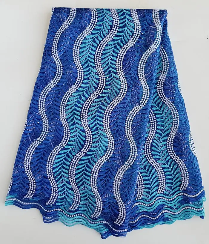 5 ярдов красивая африканская вышивка тюль кружево мягкая французская кружевная ткань нигерийское шитье вечернее платье высокое качество хороший выбор - Цвет: blue silver