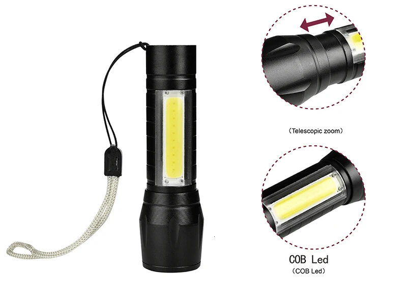 Yunmai 1517 2000lm встроенный battery мини фонарик Q5 и Cob светодиодный зум Алюминиевый 4 режима фонарик перезаряжаемый фонарь
