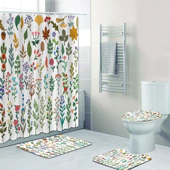 

Nordic flowers and trees polyester printing bathroom shower curtain waterproof and mildew comes with 12 hooks 4 sizes optional