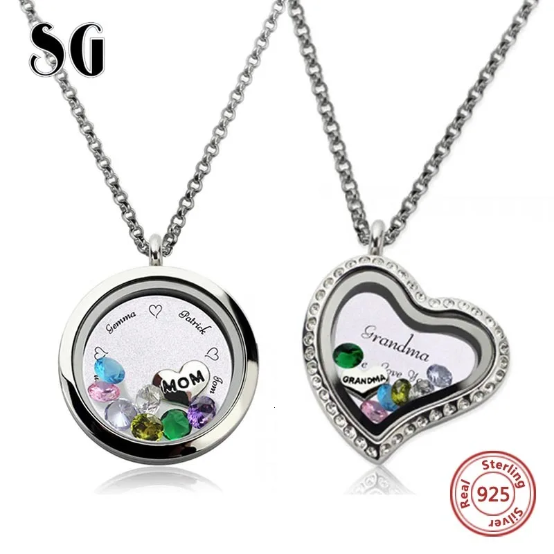 

New Personalized 925 Silver Pendant Necklace Custom Crystal Engraved Letter Mother Jewelry Charm Locket Family Gift