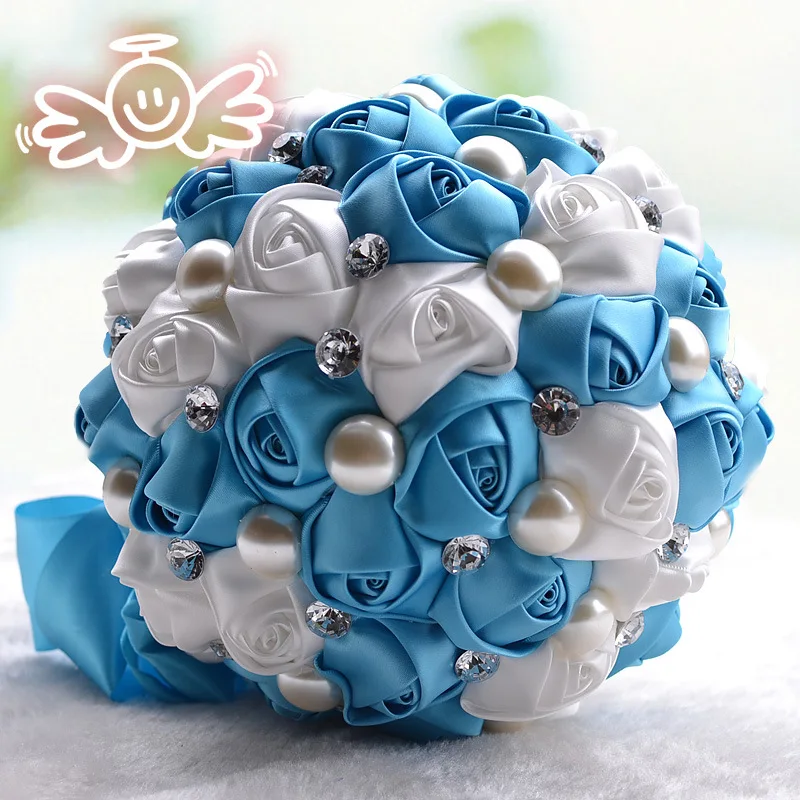 Sparkly Rhinestones Crystal Wedding Bouquet Pink Satin Pearls Beaded Bridesmaids Flower Girls Holding Flowers Bouquets