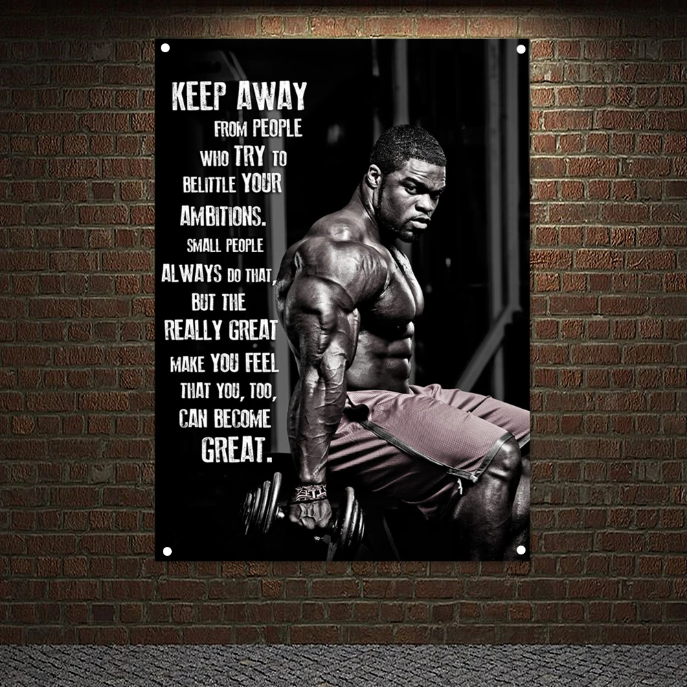 KEEP AWAY Man Muscular Body Wall Hanging Workout Inspirational Banners Flags Canvas Painting Run Yoga Dumbbells Fitness Poster цена и фото