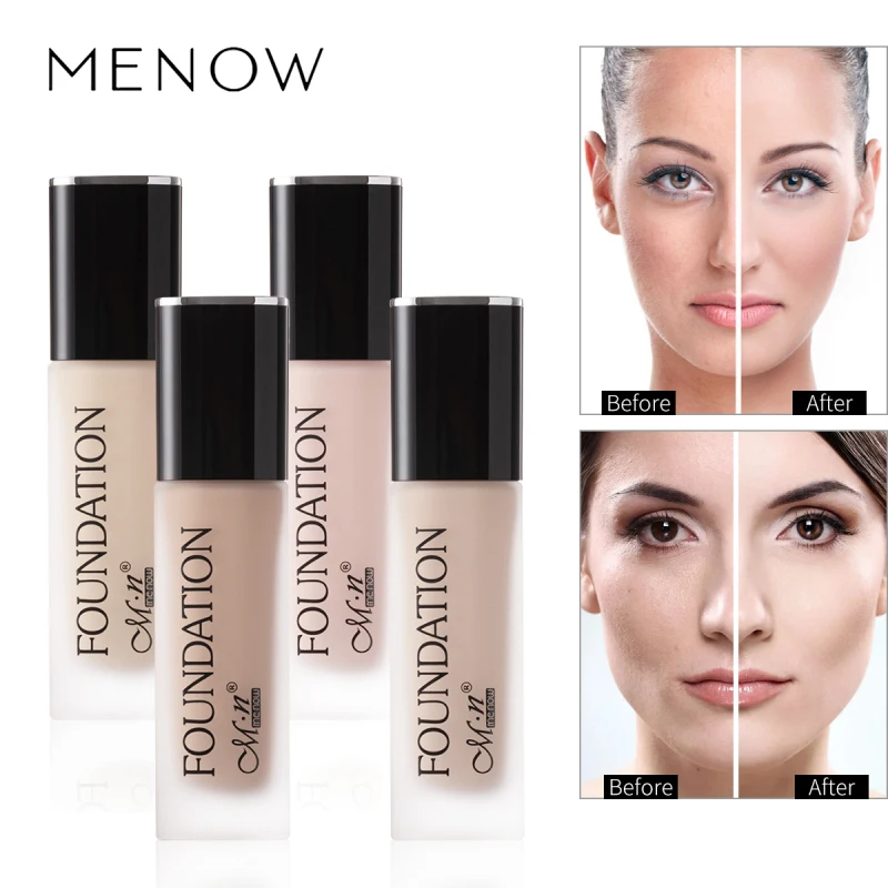 

MENOW Makeup Liquid Face Foundation Cream Concealer Brighten Waterproof Full Coverage Long-lasting Facial Base Comestic TSLM2