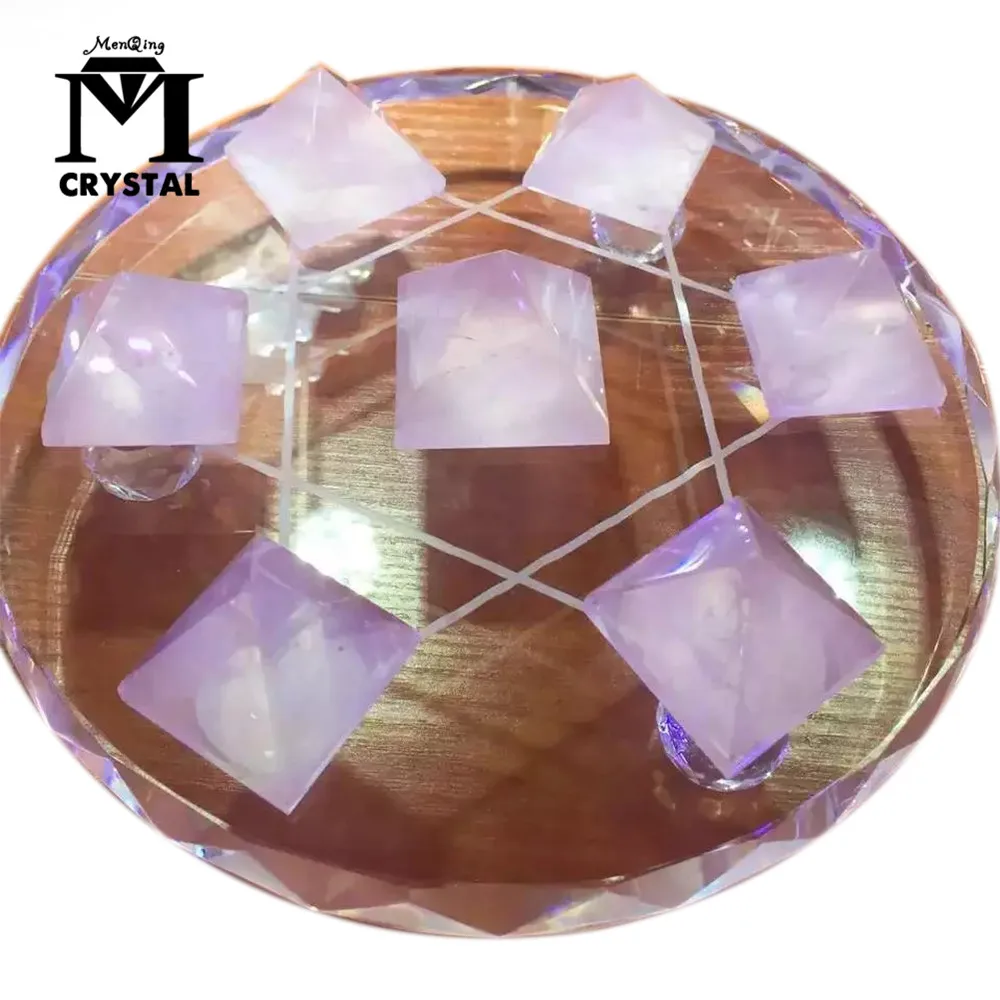 

Natural rose Crystal Pyramid Seven Array Decoration Crafts healing pink Quartz stone fengshui