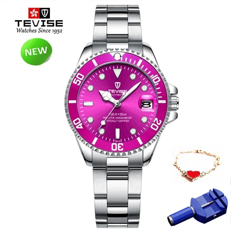 TEVISE красные женские часы-браслет из нержавеющей стали женские Кварцевые водонепроницаемые наручные часы для женщин повседневные часы reloj mujer