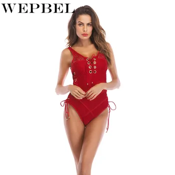 

WEPBEL Women's Sexy Deep V-Neck Lace Up Hollow Out Rompers Women Jumpsuit Summer Tank Sleeveless Backless Bodysuit Jumpsuit