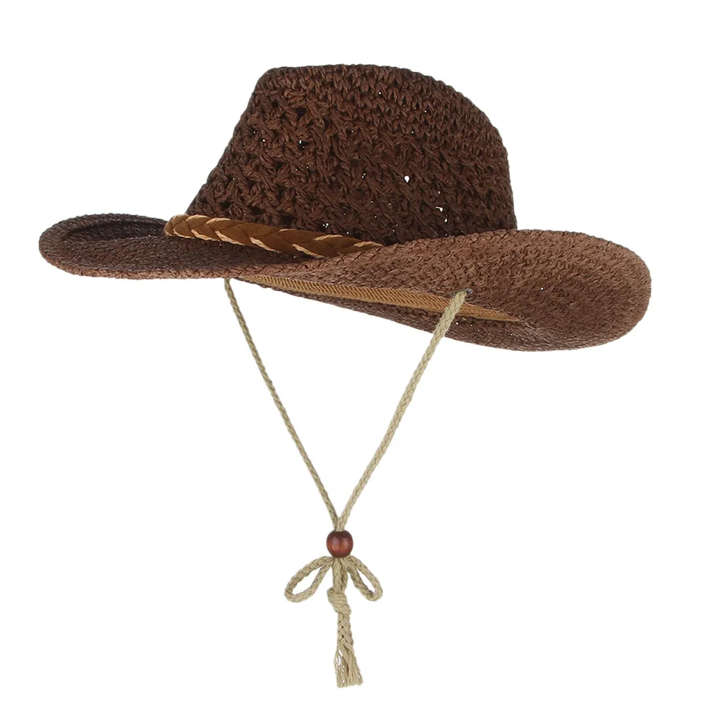 coffee SAGACE родитель-ребенок Западный ковбойский стиль соломенная шляпа на зиму осень пляжный зонт ветрозащитный соломенный чехол сетка дышащая - Цвет: coffee