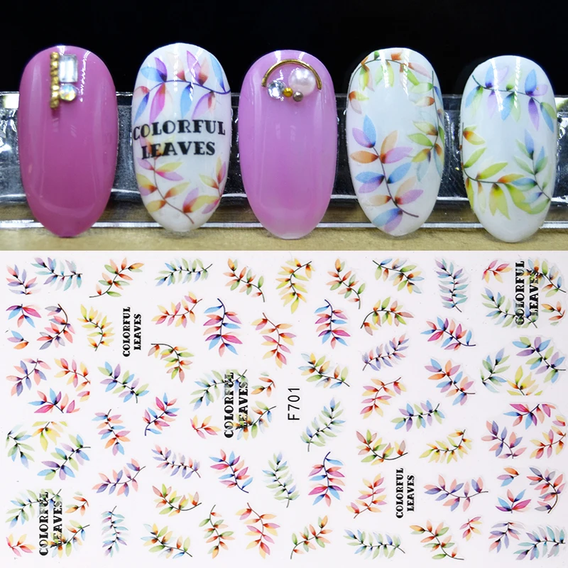 

1PC Watercolor Gradient 3D Nail Art Stickers Sliders Leaves Flowers Human Face Design Decals Foil Manicure Decorations
