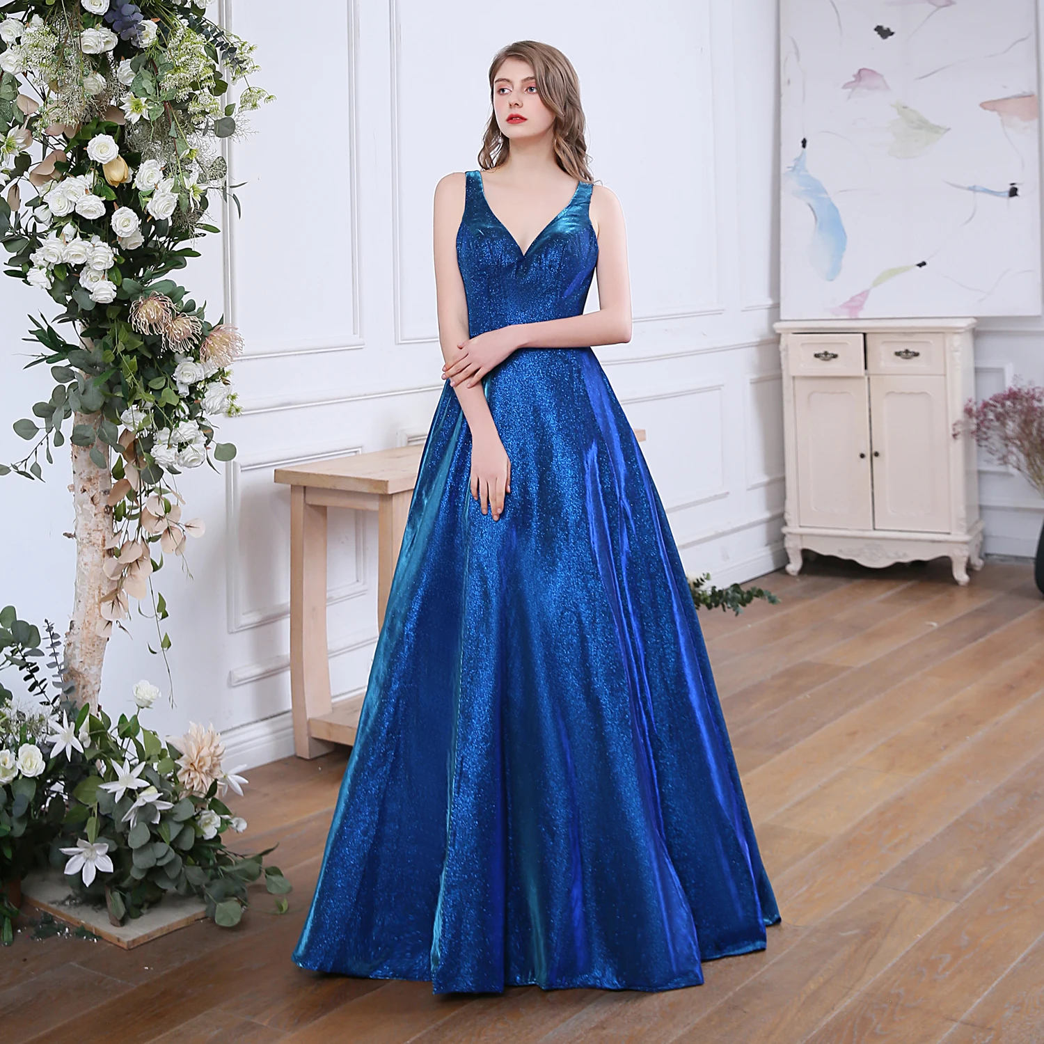 SSYFashion, новинка, простое Сверкающее вечернее платье, элегантное, банкеты, расшитое блестками, блестящее, синее, с открытой спиной, роскошное, официальное, выпускное платье, Vestidos