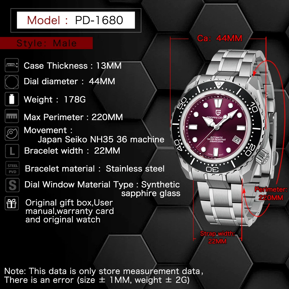 PAGANI DESIGN Luxury Retro Wine Red Men Watch orologio meccanico a carica  automatica orologio in acciaio inossidabile impermeabile con zaffiro 200M -  AliExpress