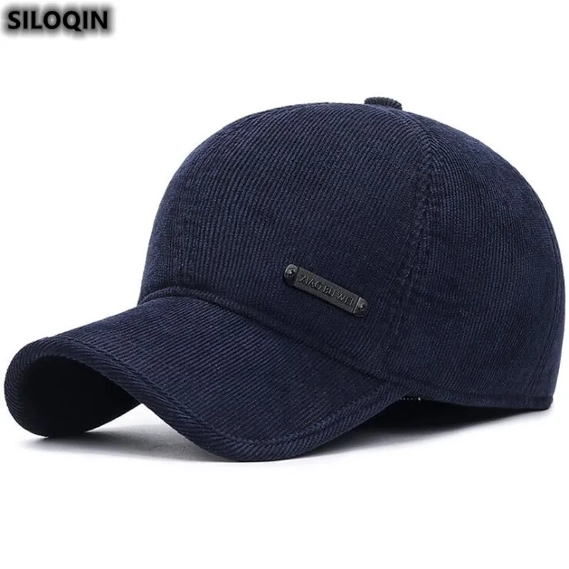 SILOQIN трендовая теплая Вельветовая бейсболка для мужчин, шапки с защитой ушей, регулируемый размер, брендовая зимняя шапка, Новинка