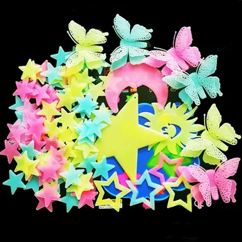 

Wall Decorations Butterfly Moon Fluorescent Stickers Word Shining Star Luminous Sticker 3D Meteor Snowflake Stickers