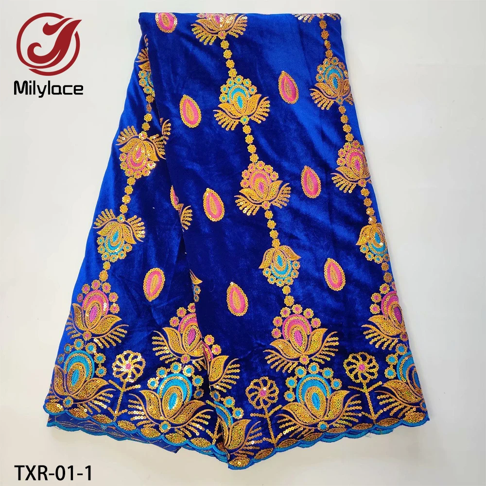 Milylace, дизайн, африканская Бархатная ткань с вышивкой, бархатная ткань с блестящими блестками, нигерийский дизайн для леди, платья TXR-01