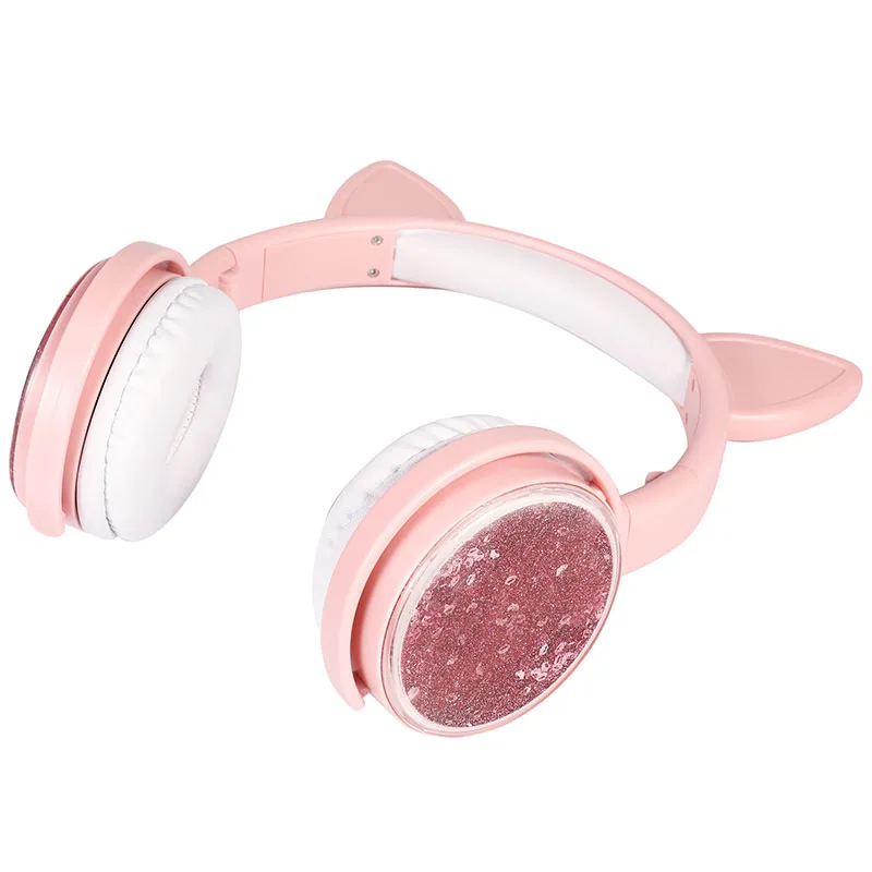 Quicksand Glitter Wired Headphone Portable Student Child Cat Ear Headphones for Xiaomi Samsung 3 5mm Jack PC Phone Headset