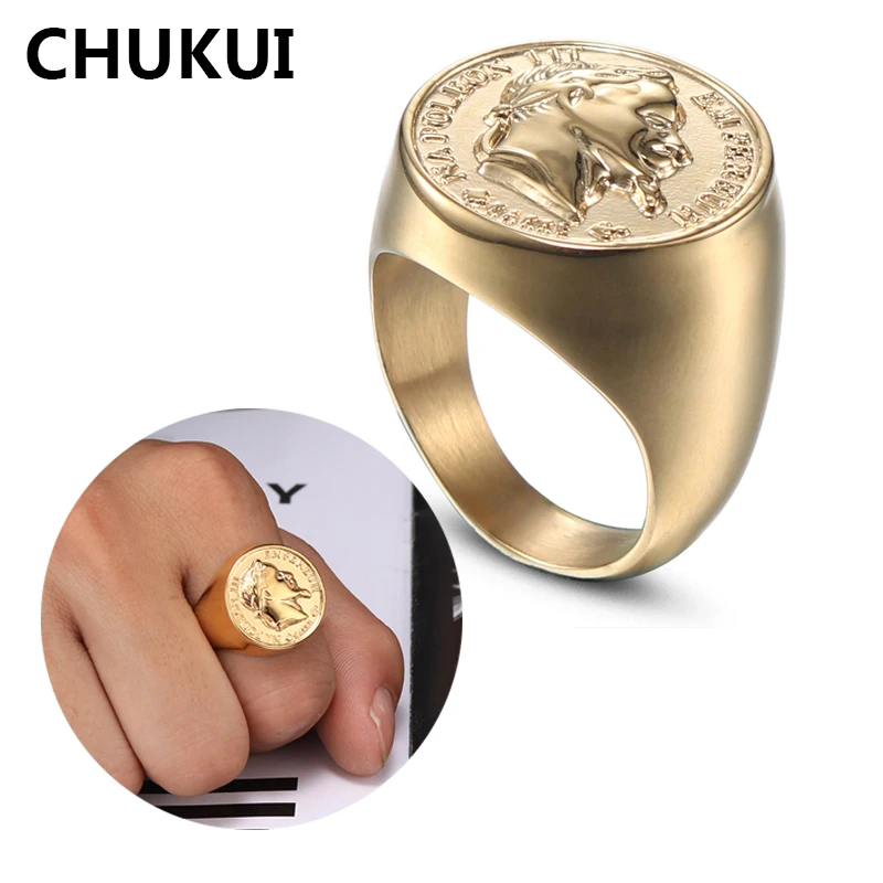CHUKUI мужское Золотое кольцо для монет байкерские из нержавеющей стали кольца с