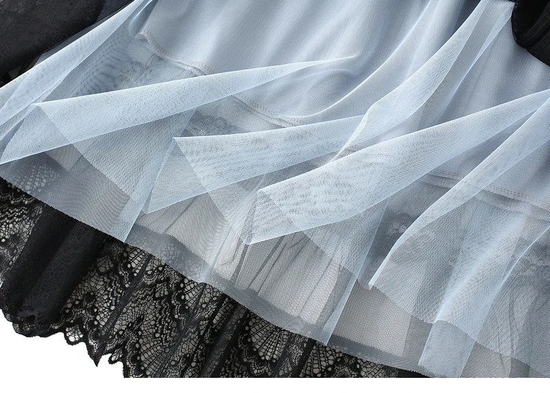 TIGENA אופנה תחרה טול ארוך חצאית נשים 2021 אביב קיץ אלגנטי קו גבוהה מותניים אמצע אורך רשת חצאית נקבה גבירותיי