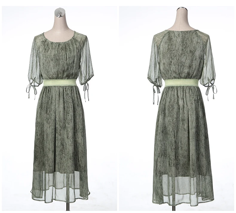 New Women summer Solid High waist Dresses Short sleeve Chiffon Pleated Dress high quality Loose Casual Plus size Long Dress