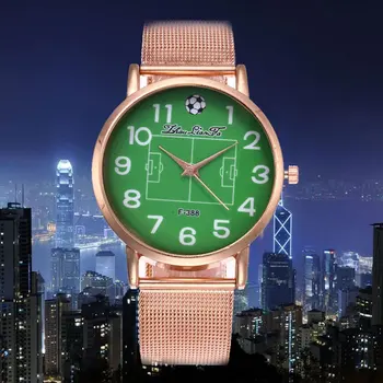 

Stainless Steel Strap Green Dial Football Pattern Luxury Fashion Cheap Women Quartz Watch Boys Men Valentine Gift 2018 Sport