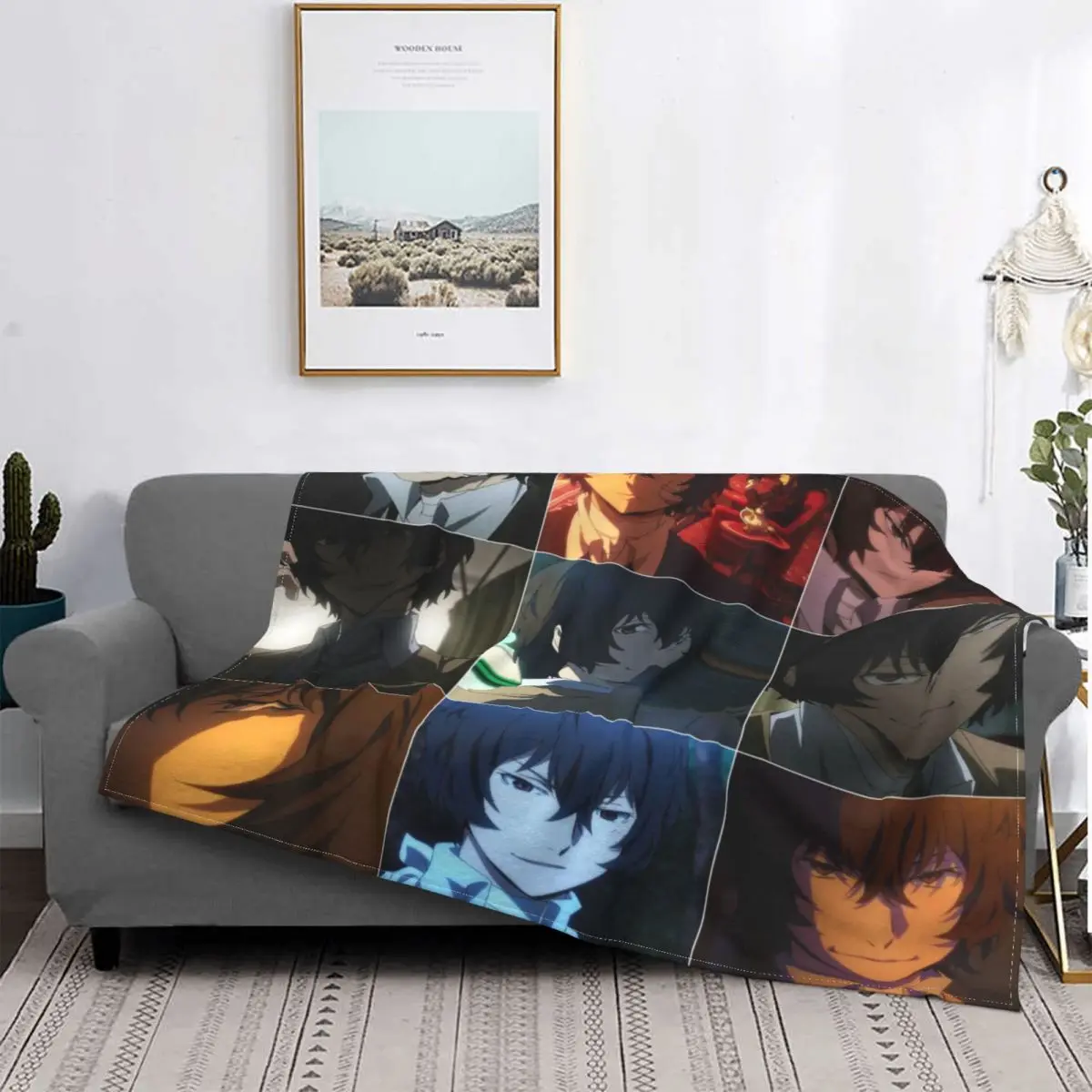 Dazai Osamu Blankets Coral Fleece Plush Winter Japanese Plaid Anime Multi function Warm Throw