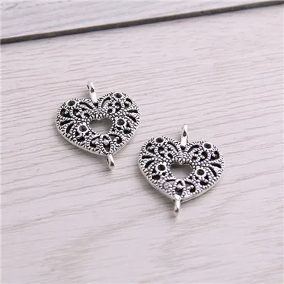 Antique Silver Сладкий колокольчик 40 шт. 19*23 мм Два цветной цинк сплав ожерелье очаровательные женские ювелирные изделия Мода DIY Полые сердце разъем кулон ожерелье - Окраска металла: Antique Silver