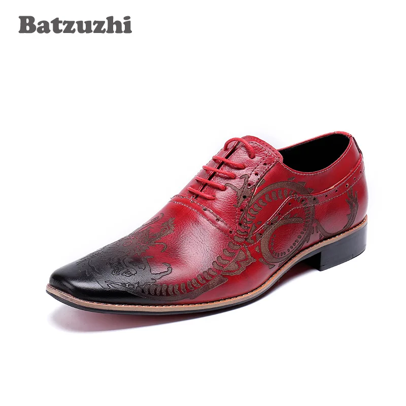 

Batzuzhi Handmade Men Oxfords Shoes British Style Carved Genuine Leather Shoes Men Wine Red Business Mens Flats, Big Sizes 38-46