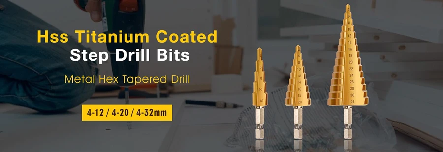 HSS Step Drill Bit metal Step Cone Titanium Coated Metal Hex Taper Drill Bit Cut Tool Set 4-12mm 4-20mm 4-32mm