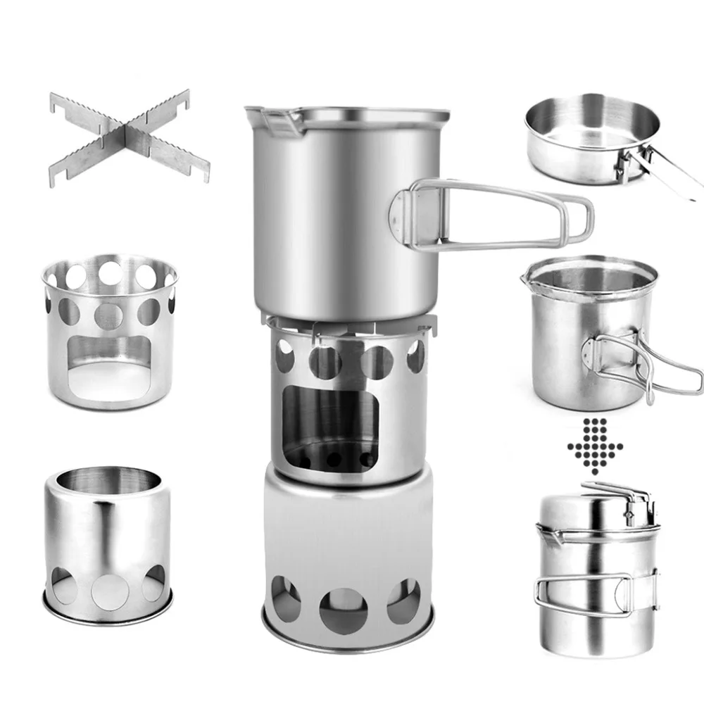 High Quality Portable Outdoor Camping Wood Stove Pot Set Stove Sub Outdoor Picnic Folding Hiking Travel Firewood Stove Pot