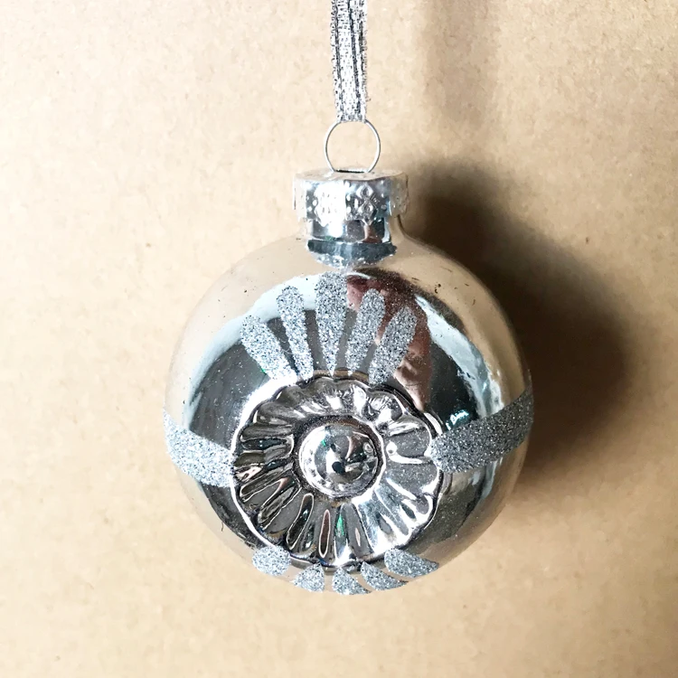 

Christmas tree decorations glass creative pendant window gift foreign trade 7cm bright silver reflection ball