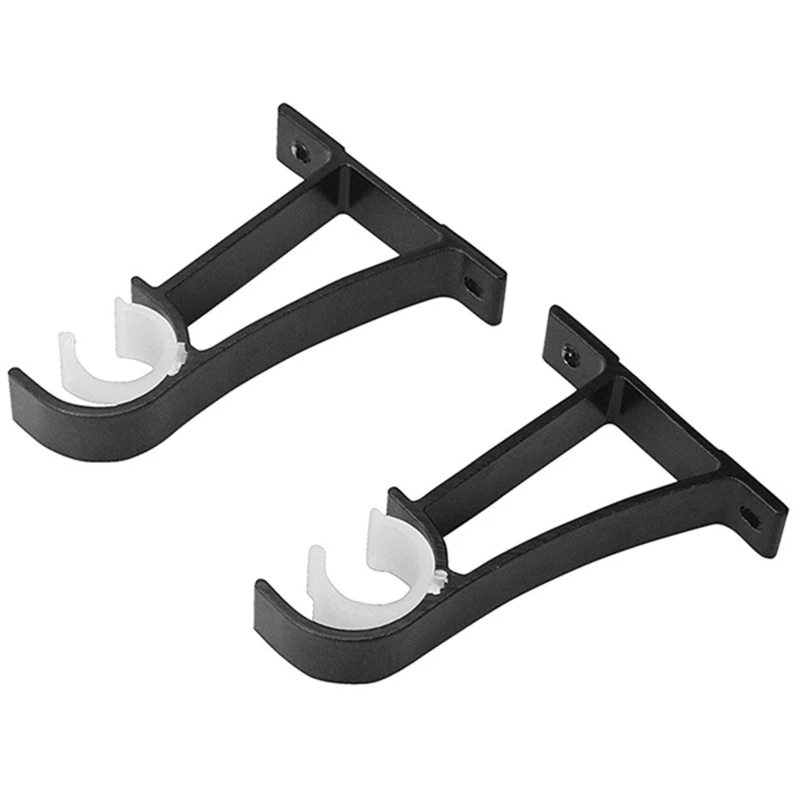 Single Curtain Rod Brackets for Drapery Rod Aluminum Alloy Heavy Duty Curtain Holders (Black) 6Pcs