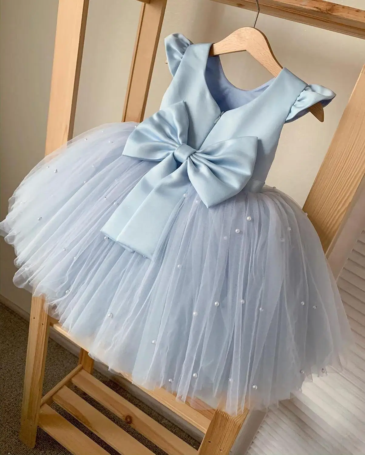 

Sky Blue Flower Girls Dress Baby Toddler Christening Gown Cake Dresses for Party Kids 1 year Baby Girl Birthday Gown