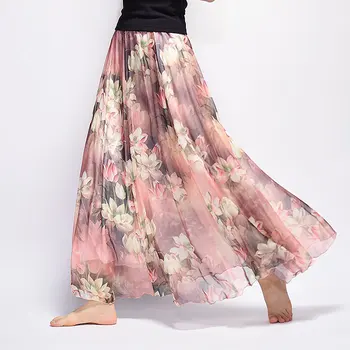 

Wepbel Bohemian Longuette Printed Chiffon Skirt Retro Beach Women High Waist Skirt Elastic Waist Plus Size Loose Mujer Faldas