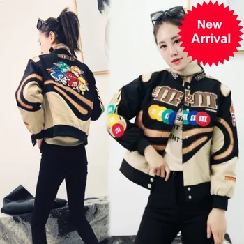 

Patch Embroidery Harajuku Plus Size Coat 2020 Winter Warm Women's Jackets Hip Hop Autumn Long Sleeve Female Jacket Outwear