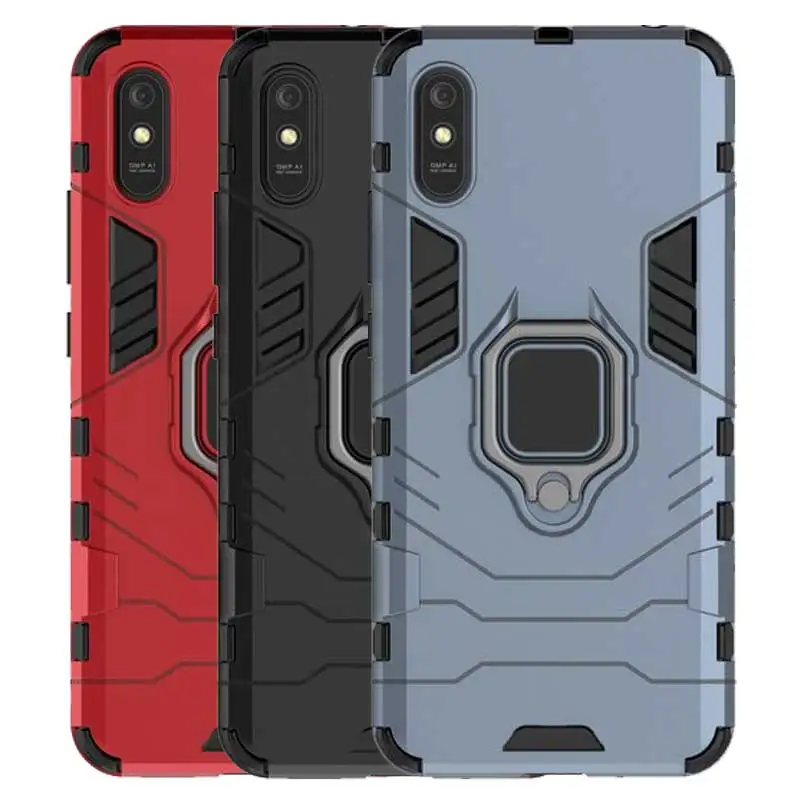 

Redmi 9a Case Magnetic Metal Finger Ring Case For Xiaomi Redmi 9A Soft Silicon Hard PC Armor Shockproof Heavy Protection Cover