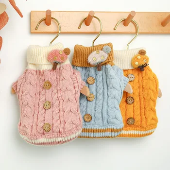 

Multi Colors Dog Sweaters for Autumn and Winter Newest Small Size Puppy Dogs Warm Clothes Linen Flower Decor Ropa Perro Dog Coat