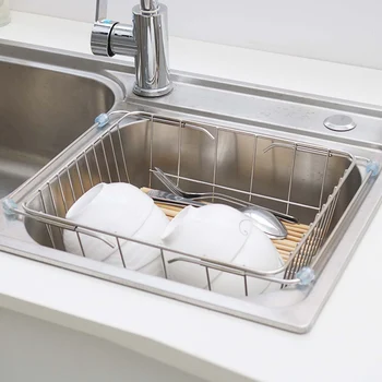 

Multifunctional Stainless Steel Sink Draining Racks Holders Retractable Dish Drainer Rack Vegetables Basket Kitchen Storage Bo