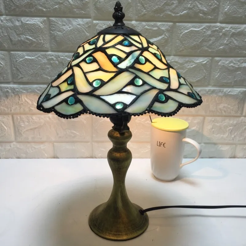 

Table Lamps Stained Glass Lamp led light Bedside Study Pastoral Living Room Bar Table Lights Christmas home Desk lights