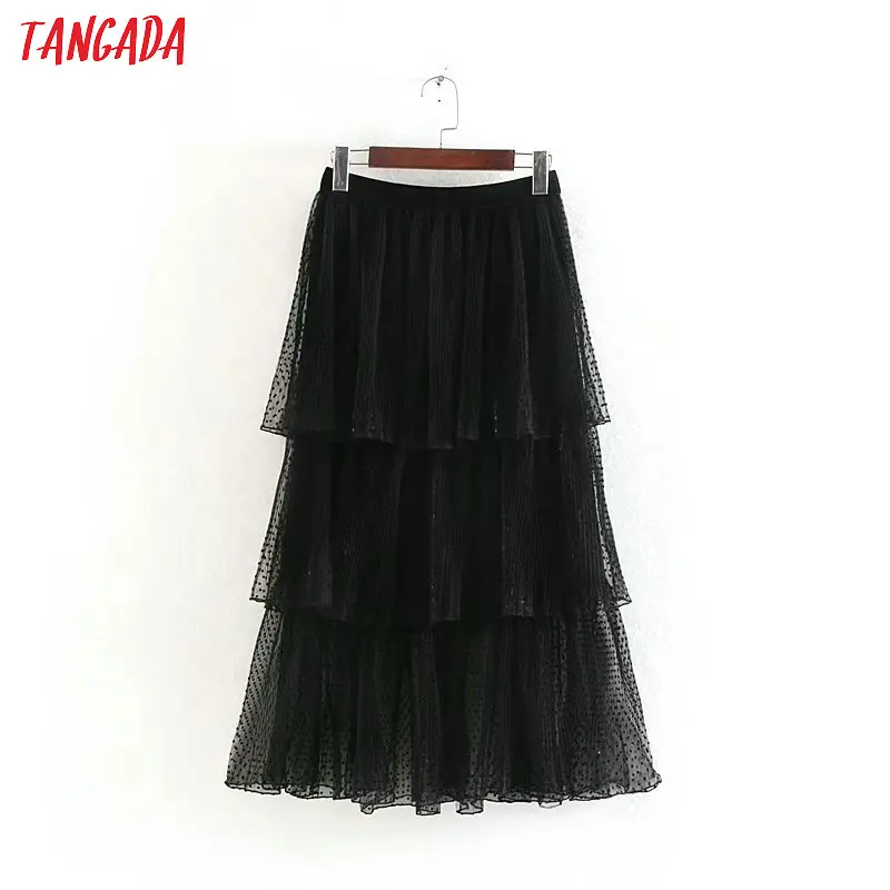 Tangada модная женская длинная сетчатая юбка в горошек с эластичной талией, винтажные повседневные женские юбки CE179
