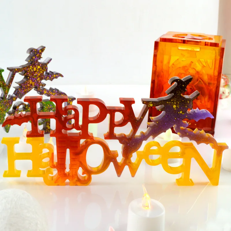 

DIY Halloween Letters Epoxy Resin Mold Happy Halloween Decoration Accessories Witch Ornament Silicone Mould Making Tools
