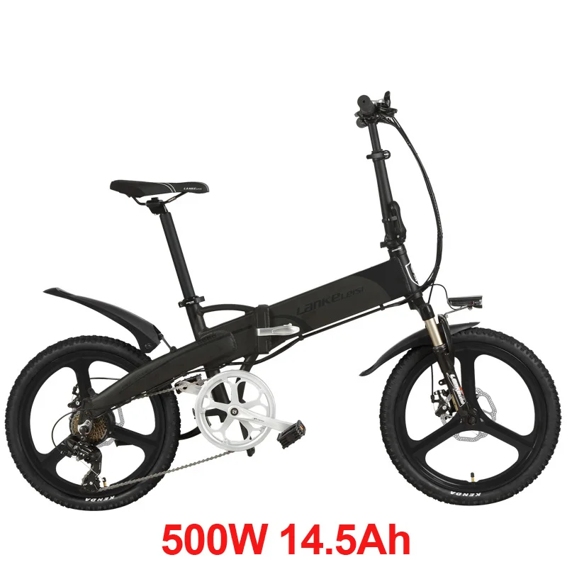 20 дюймов складной велосипед, интегрированный обод из магниевого сплава, складной Электрический горный велосипед, 5 класс помощи, подвесная вилка - Цвет: 500W14.5A BKGY