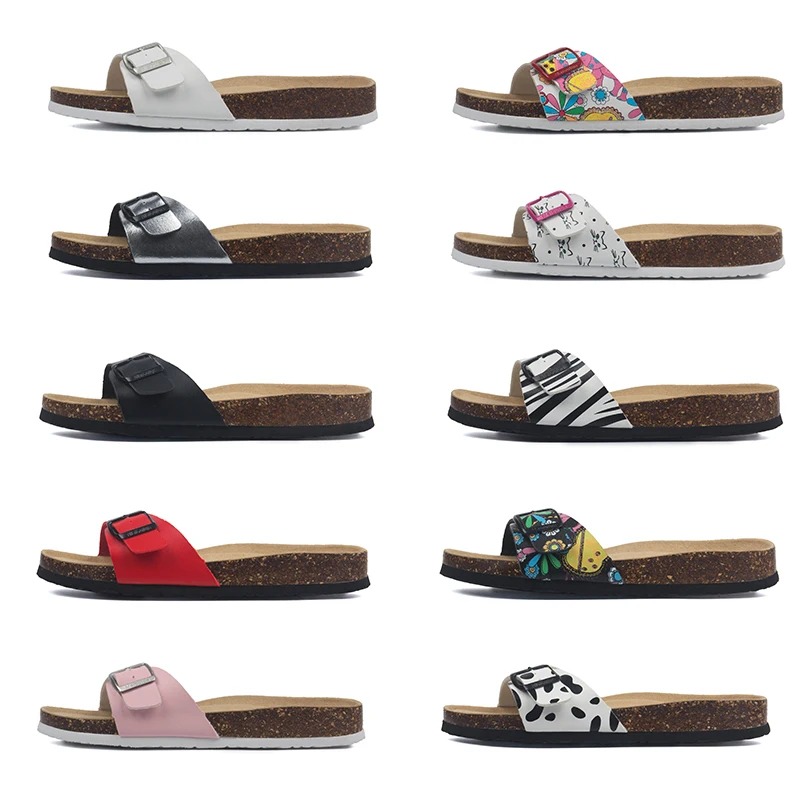 Women Sandals flower printing cork buckle flip flops mixed color glitter slippers beach sandals bis size 42 43 y450
